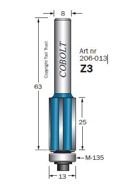 KANTFRÄS COBOLT 3-SKÄRIG D=13, L=25