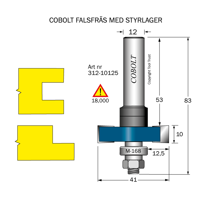 Falsfräs L=10 F=12.5 D=41 S=12 SL=52